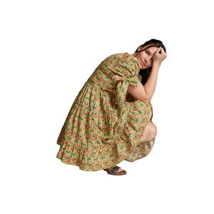 Roopa Pemmaraju Women's Floral Print Tiered Dress - 100% Cotton - Size Medium